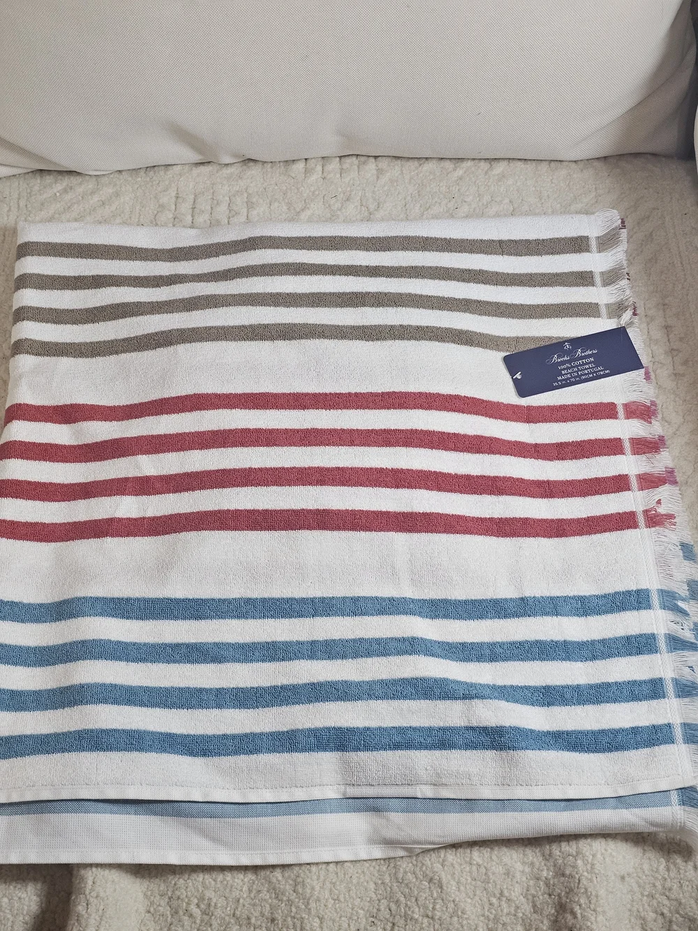 Brooks Brothers Striped Cotton Towel  in White, Red, Blue & Brown